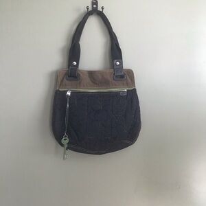 Fossil Key-per quilted blk green boho shoulder bag